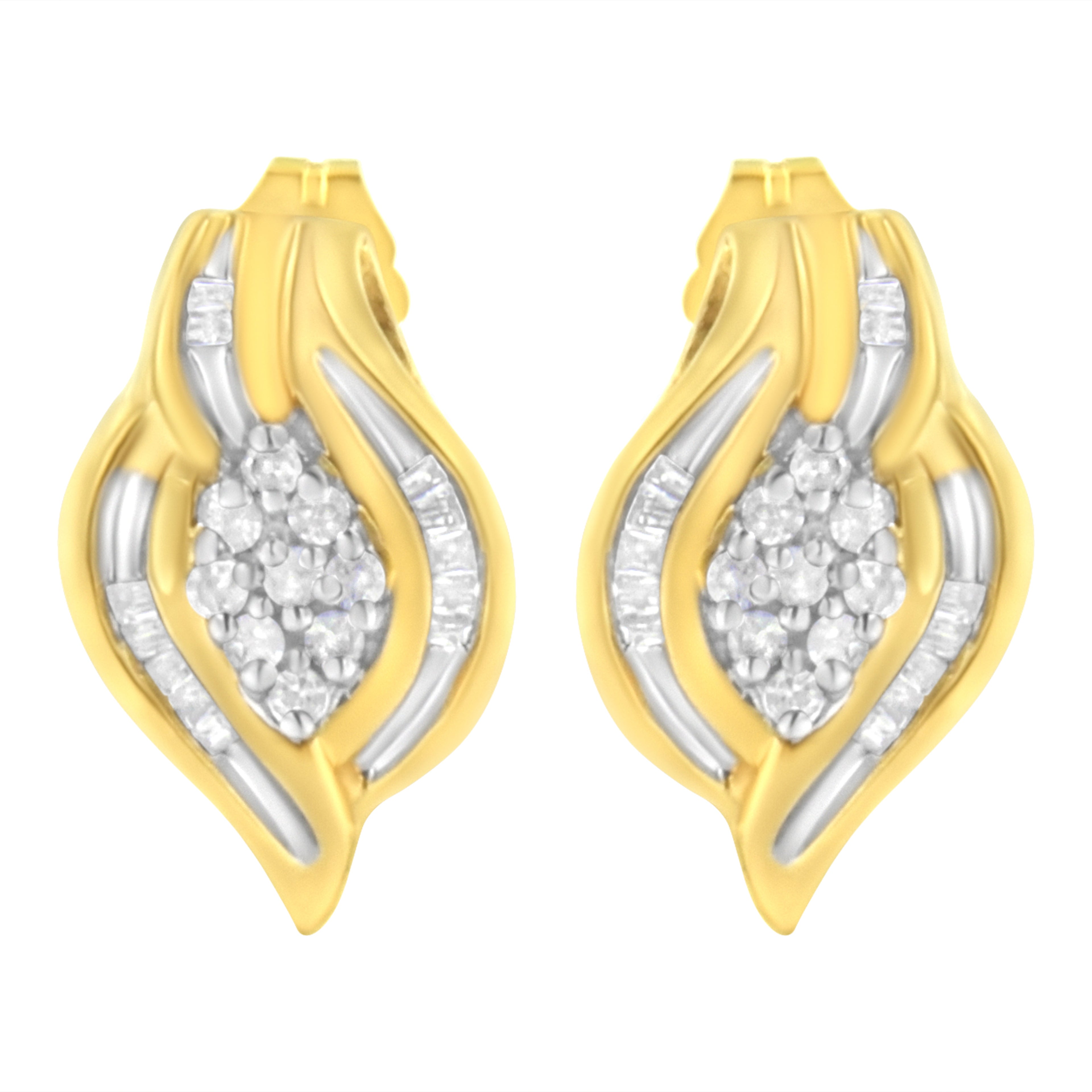 10K Yellow Gold 1/3 cttw Round-Cut Diamond Cluster and Swirl Stud Earrings (J-K Clarity, I2-I3 Color) by Bids.com