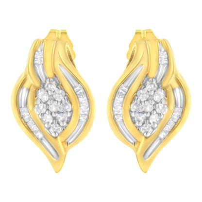 10K Yellow Gold 1/3 cttw Round-Cut Diamond Cluster and Swirl Stud Earrings (J-K Clarity, I2-I3 Color) by Bids.com
