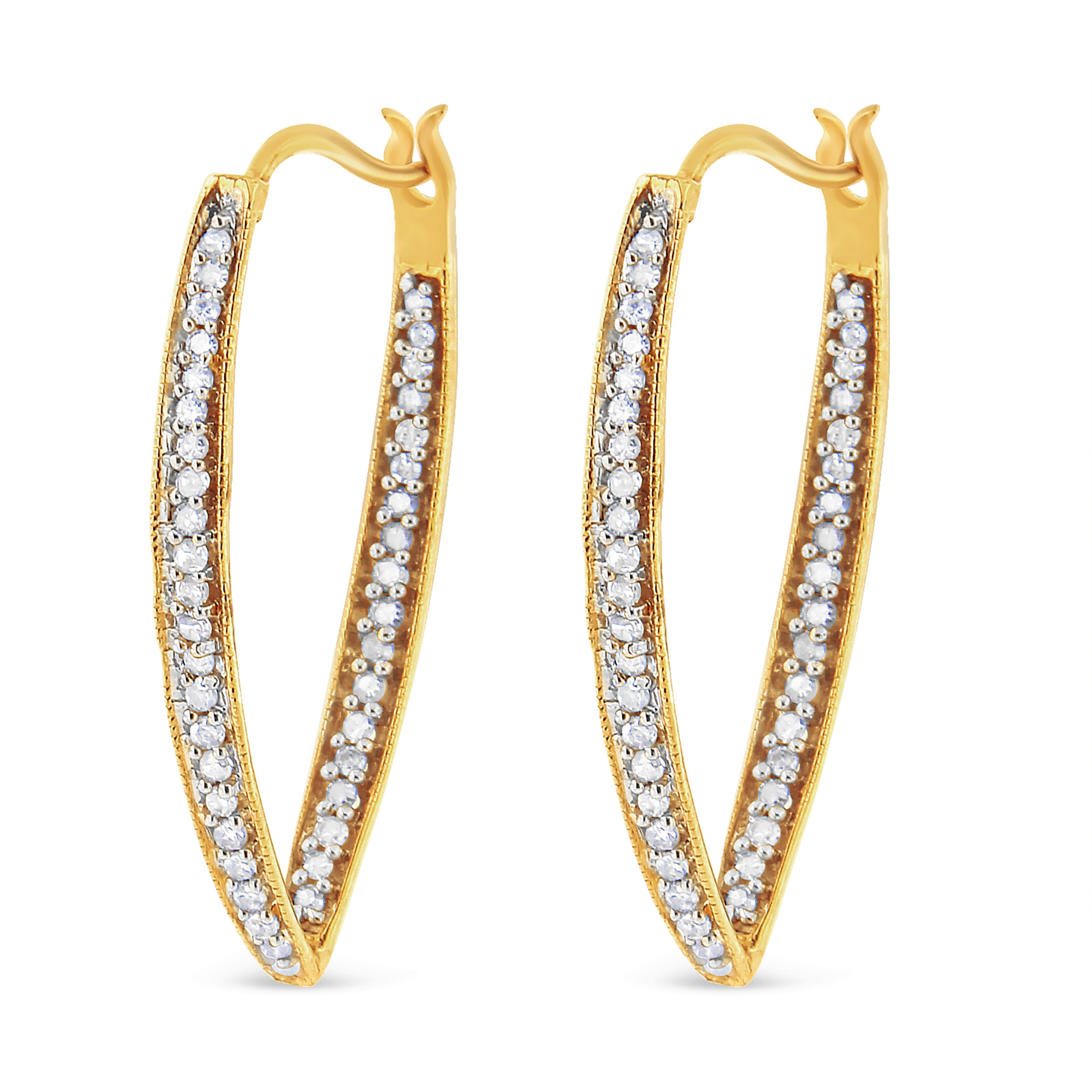 10K Yellow Gold 1/2 Cttw Round-Cut Diamond Modern Hoop Earrings (I-J Color, I2-I3 Clarity) 