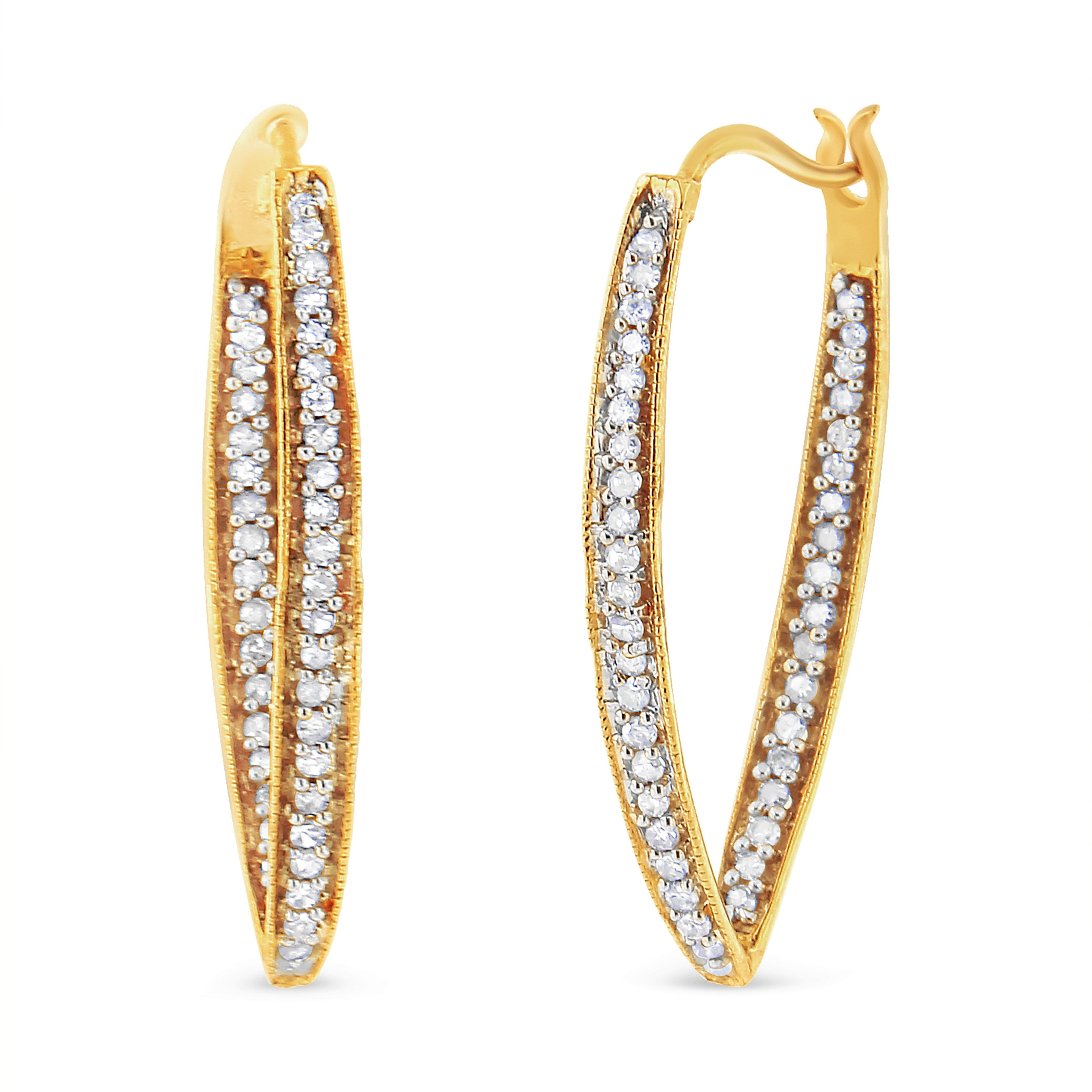 10K Yellow Gold 1/2 Cttw Round-Cut Diamond Modern Hoop Earrings (I-J Color, I2-I3 Clarity) 