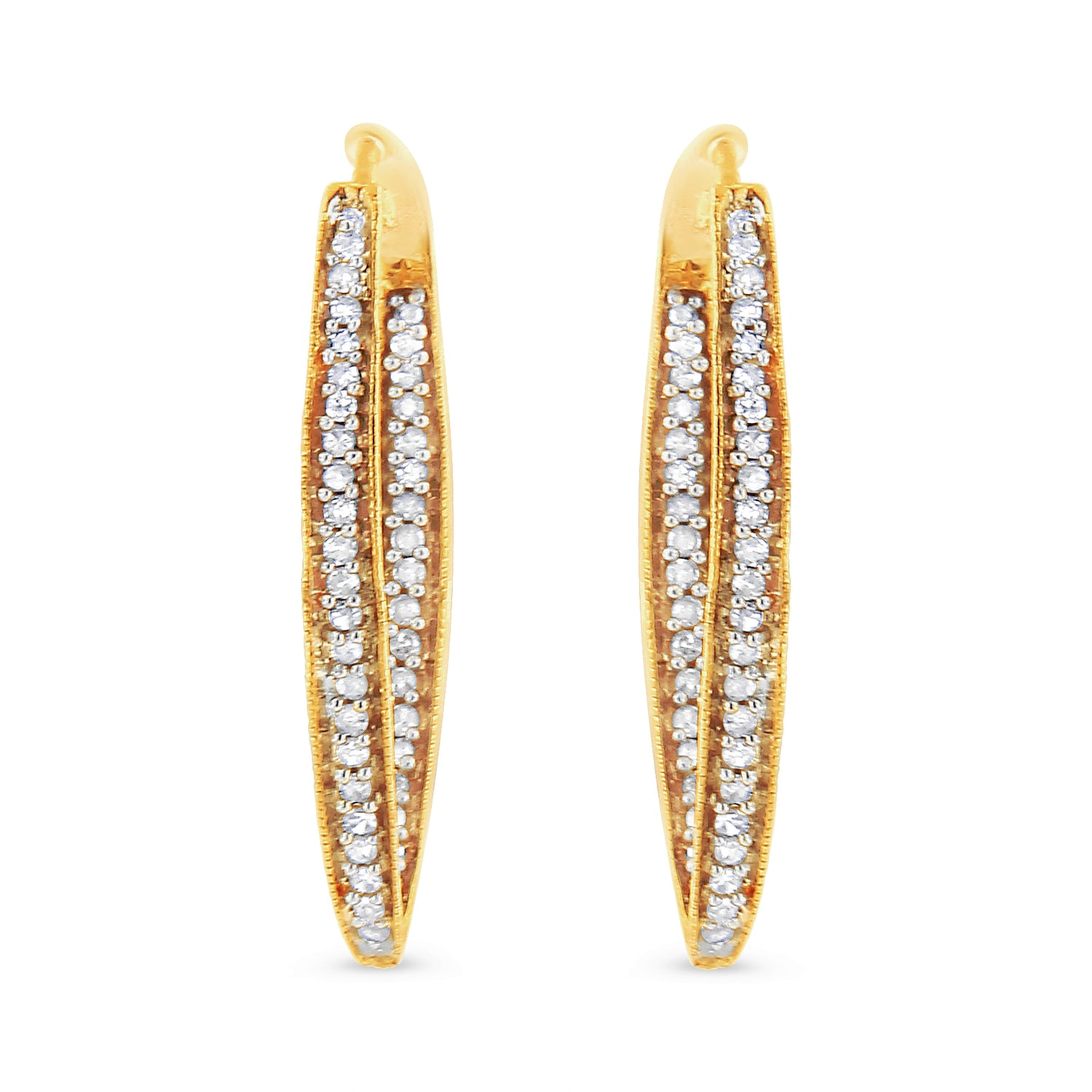 10K Yellow Gold 1/2 Cttw Round-Cut Diamond Modern Hoop Earrings (I-J Color, I2-I3 Clarity) 