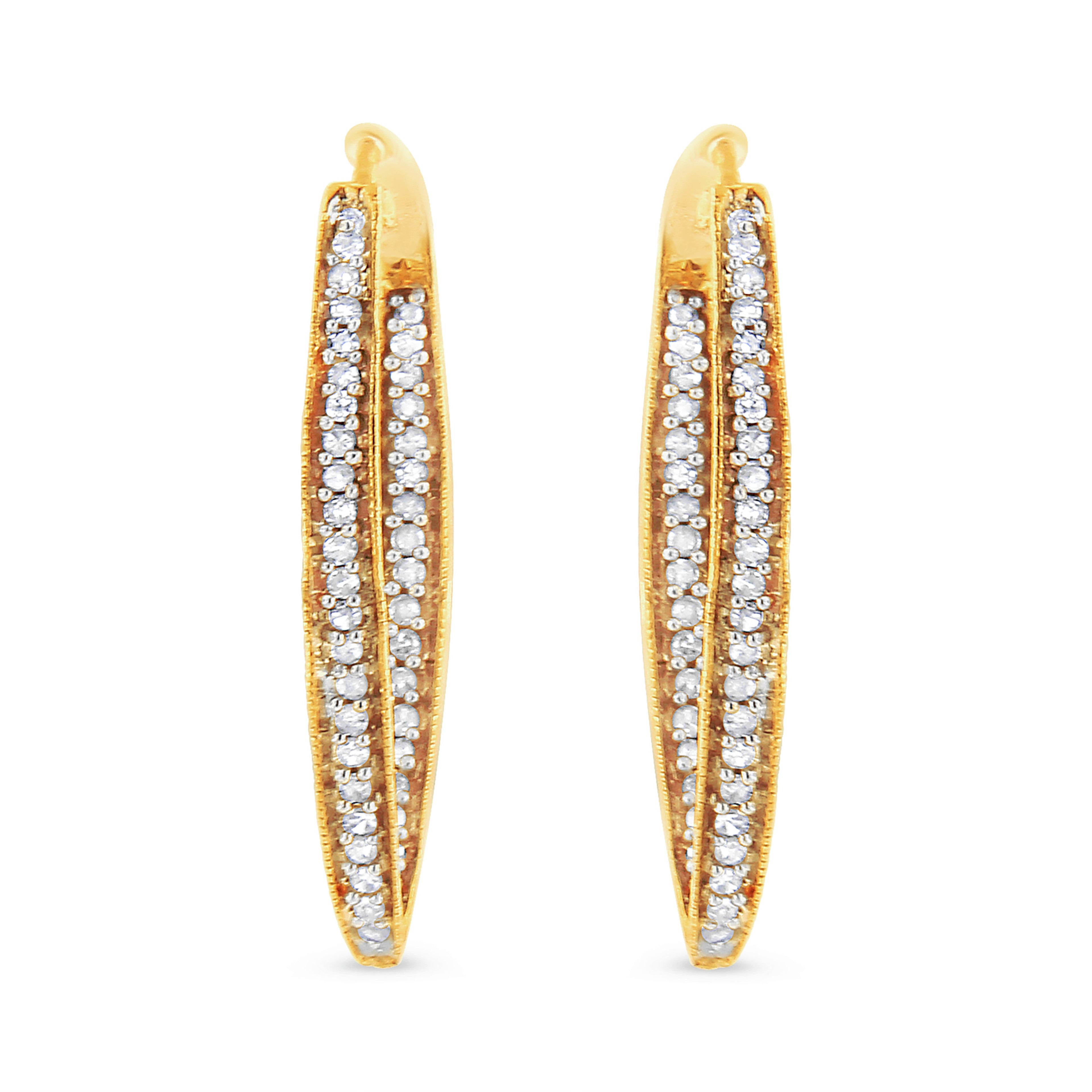 10K Yellow Gold 1/2 Cttw Round-Cut Diamond Modern Hoop Earrings (I-J Color, I2-I3 Clarity) 