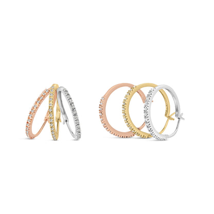 14K Tri-Toned Gold 1/3 Cttw Diamond Triple Hoop Earrings (I-J Color, I2-I3 Clarity) - 22 MM  DestGlow