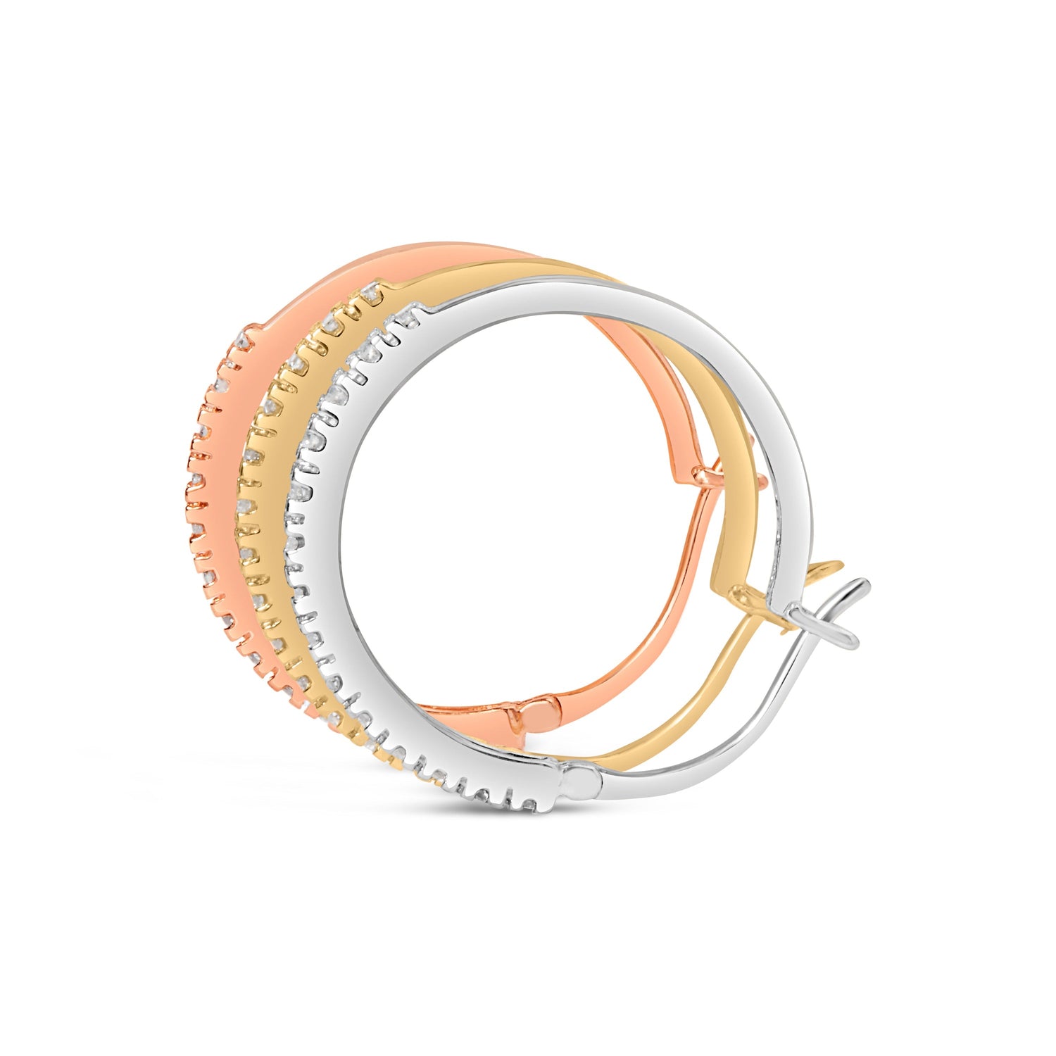14K Tri-Toned Gold 1/3 Cttw Diamond Triple Hoop Earrings (I-J Color, I2-I3 Clarity) - 22 MM  DestGlow