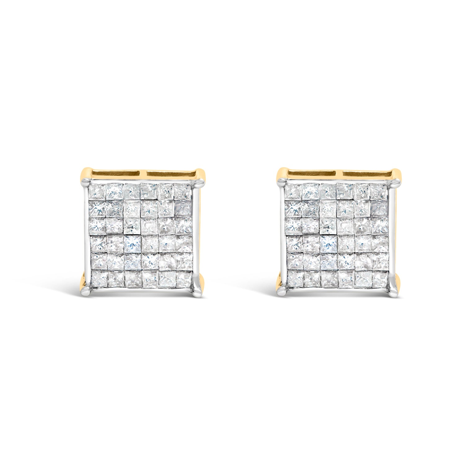10K Yellow Gold 2.0 Cttw Invisible-Set Princess-Cut Diamond Stud Earrings by Bids.com