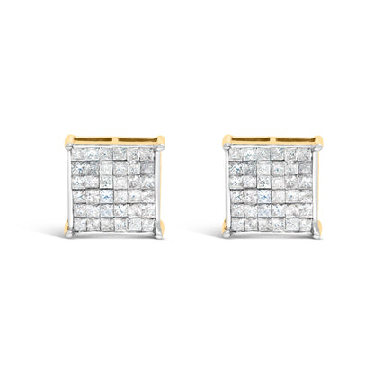 10K Yellow Gold 2.0 Cttw Invisible-Set Princess-Cut Diamond Stud Earrings by Bids.com