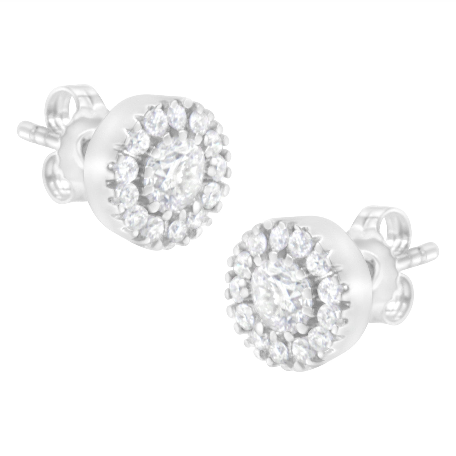 14k White Gold 1 cttw Diamond Halo Stud Earrings (I-J Clarity, I1-I2 Color) by Bids.com