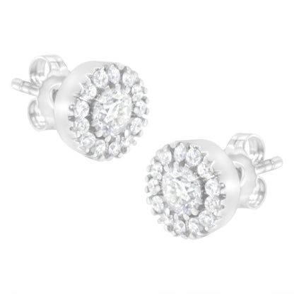 14k White Gold 1 cttw Diamond Halo Stud Earrings (I-J Clarity, I1-I2 Color) by Bids.com