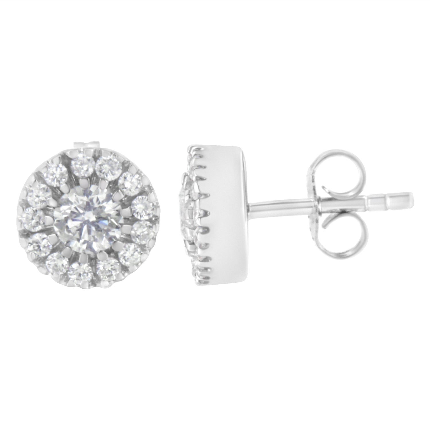 14k White Gold 1 cttw Diamond Halo Stud Earrings (I-J Clarity, I1-I2 Color) by Bids.com