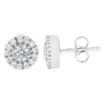 14k White Gold 1 cttw Diamond Halo Stud Earrings (I-J Clarity, I1-I2 Color) by Bids.com