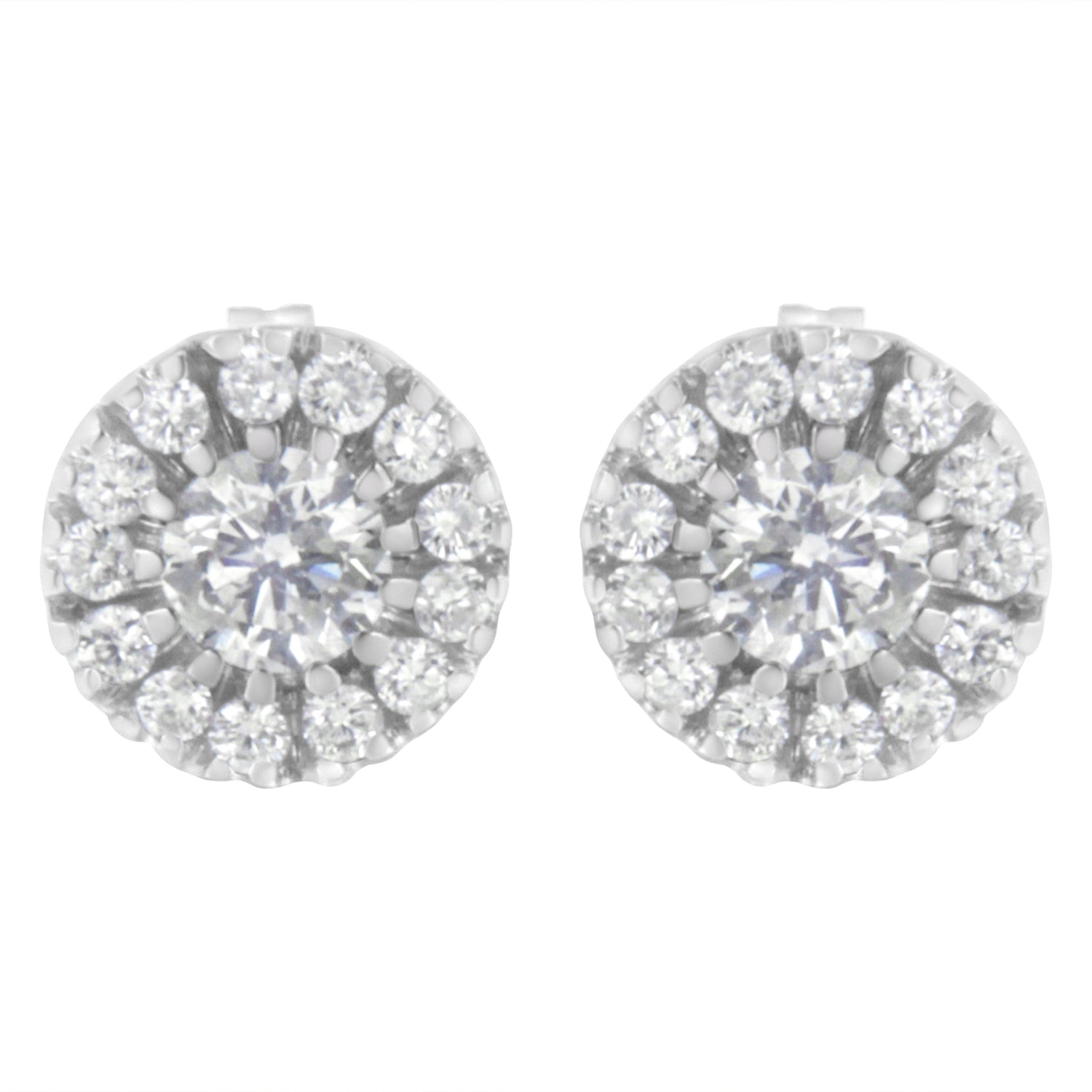 14k White Gold 1 cttw Diamond Halo Stud Earrings (I-J Clarity, I1-I2 Color) by Bids.com