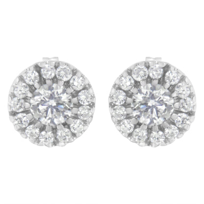 14k White Gold 1 cttw Diamond Halo Stud Earrings (I-J Clarity, I1-I2 Color) by Bids.com