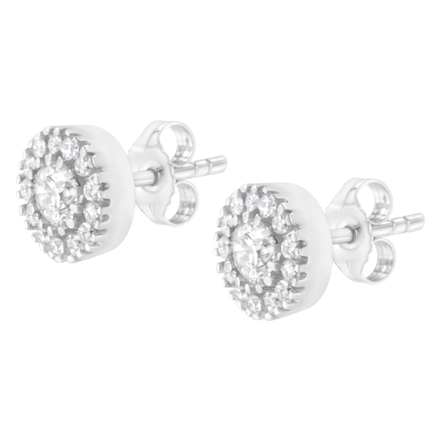 14k White Gold 1 cttw Diamond Halo Stud Earrings (I-J Clarity, I1-I2 Color) by Bids.com