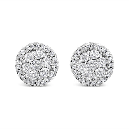 14K White Gold 1.0 Cttw Brilliant-Cut Diamond Halo-Style Cluster Round Button Stud Earrings (H-I Color, I1-I2 Clarity) by Bids.com