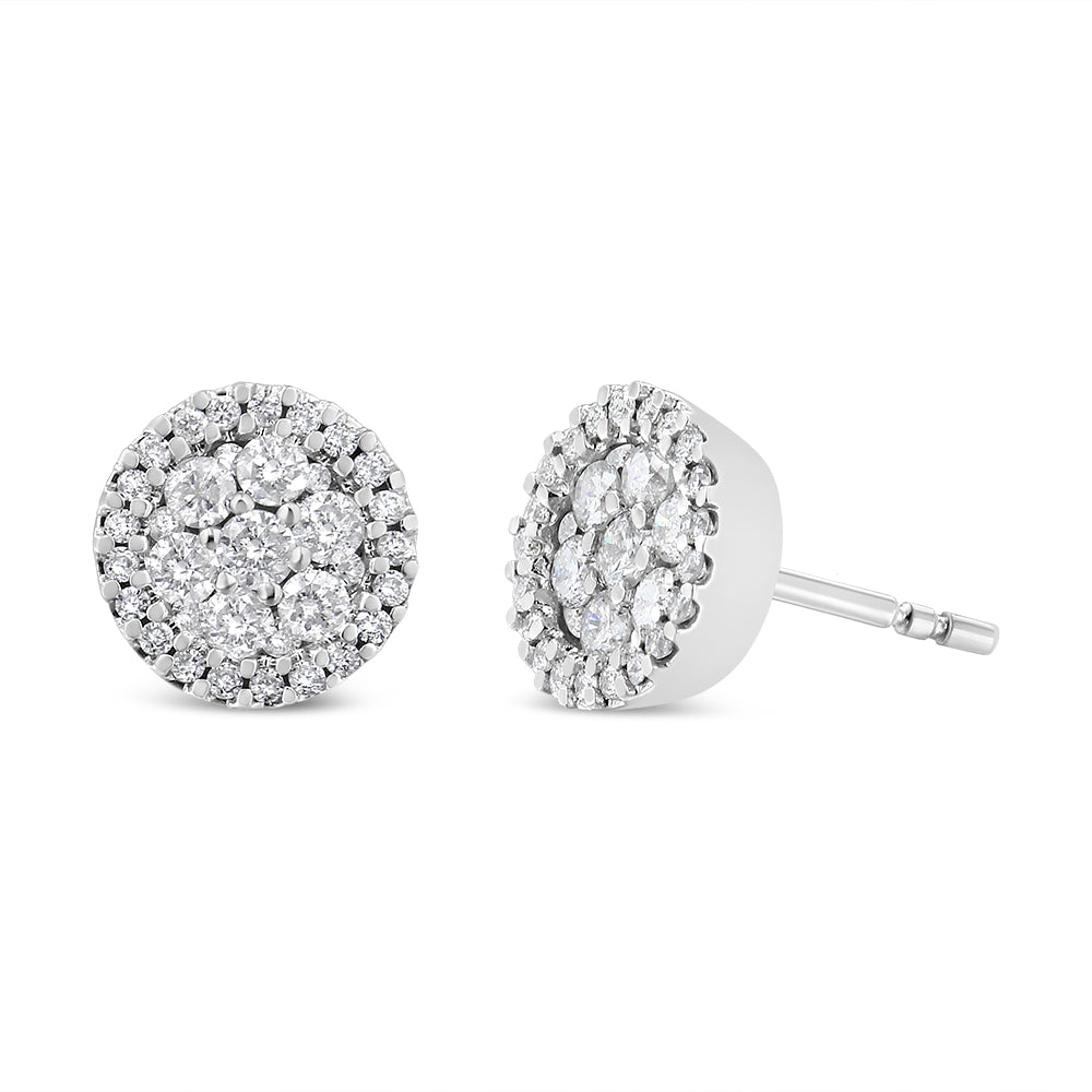 14K White Gold 1.0 Cttw Brilliant-Cut Diamond Halo-Style Cluster Round Button Stud Earrings (H-I Color, I1-I2 Clarity) by Bids.com