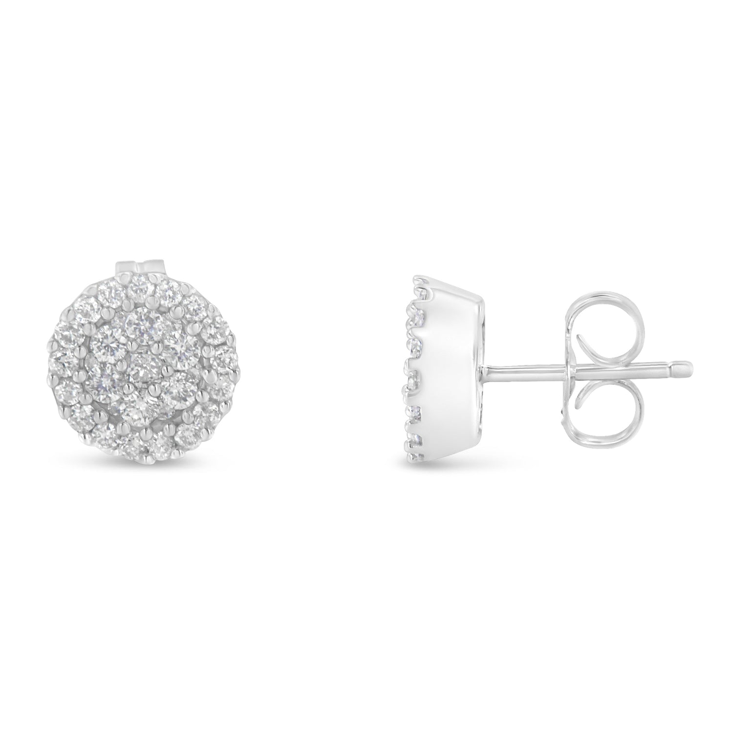 14K White Gold 1/2 Cttw Brilliant-Cut Diamond Halo-Style Cluster Round Button Stud Earrings (H-I Color, I1-I2 Clarity) by Bids.com