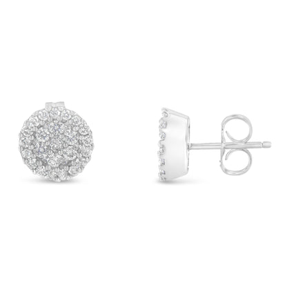14K White Gold 1/2 Cttw Brilliant-Cut Diamond Halo-Style Cluster Round Button Stud Earrings (H-I Color, I1-I2 Clarity) by Bids.com