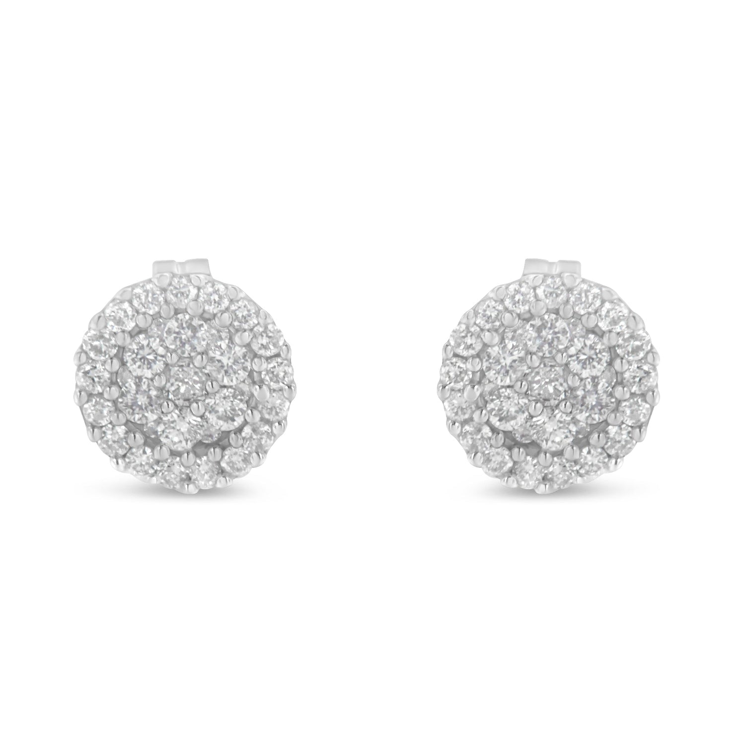 14K White Gold 1/2 Cttw Brilliant-Cut Diamond Halo-Style Cluster Round Button Stud Earrings (H-I Color, I1-I2 Clarity) by Bids.com