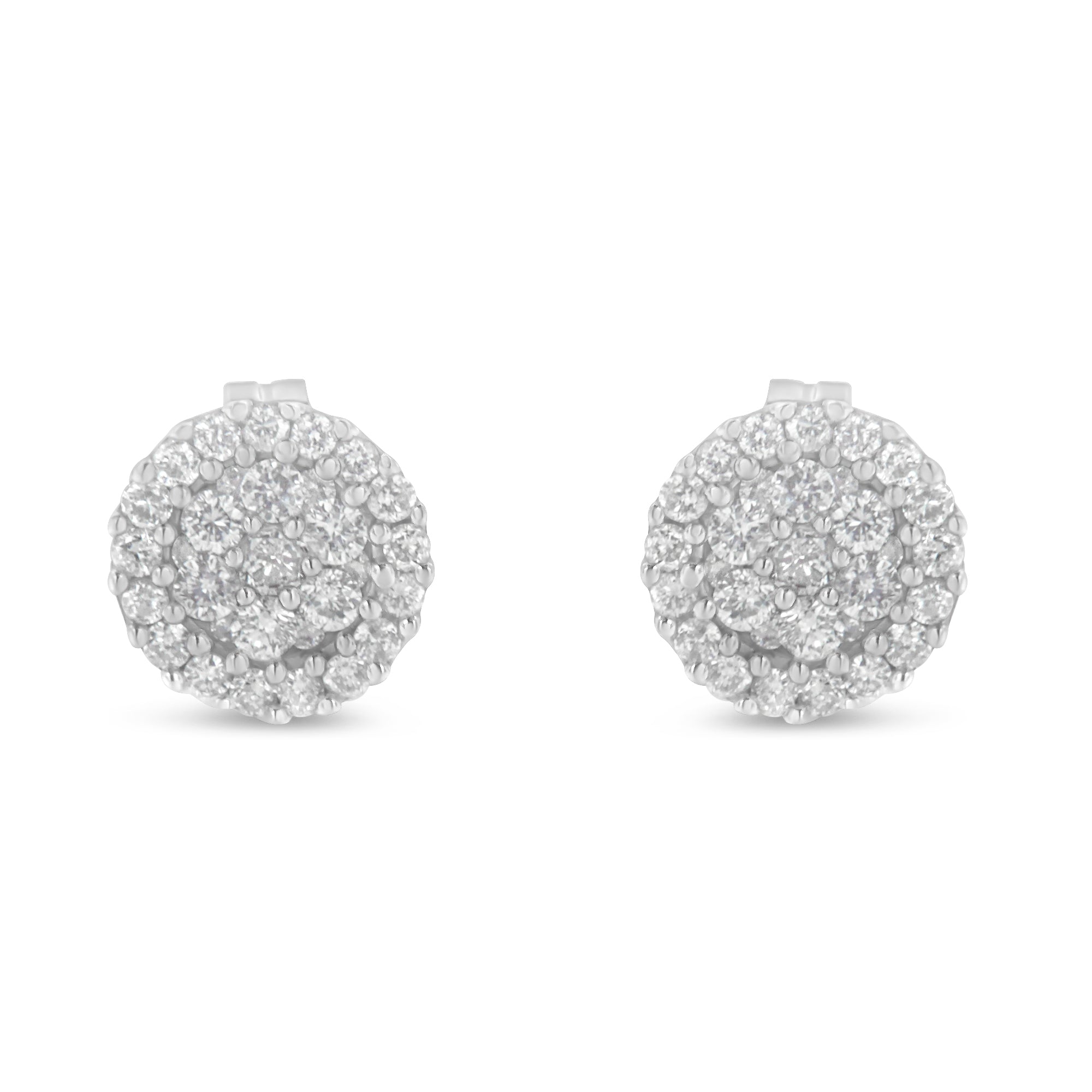 14K White Gold 1/2 Cttw Brilliant-Cut Diamond Halo-Style Cluster Round Button Stud Earrings (H-I Color, I1-I2 Clarity) by Bids.com