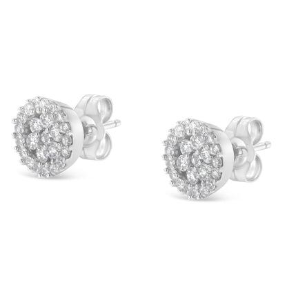 14K White Gold 1/2 Cttw Brilliant-Cut Diamond Halo-Style Cluster Round Button Stud Earrings (H-I Color, I1-I2 Clarity) by Bids.com