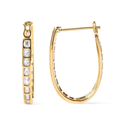 10K Yellow Gold 1.00 Cttw Round and Baguette-Cut Diamond U-Hoop Earrings (H-I Color, SI2-I1 Clarity) by Bids.com
