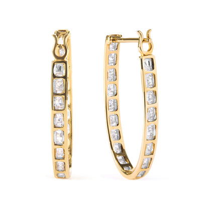 10K Yellow Gold 1.00 Cttw Round and Baguette-Cut Diamond U-Hoop Earrings (H-I Color, SI2-I1 Clarity) by Bids.com