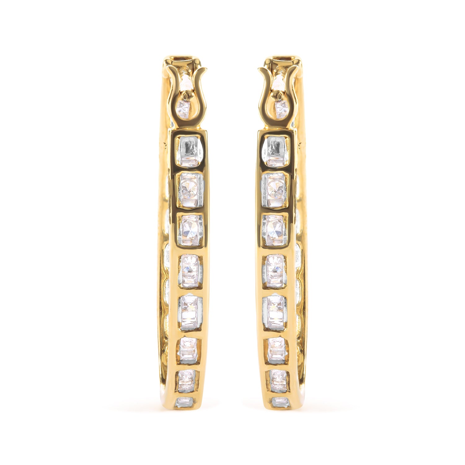 10K Yellow Gold 1.00 Cttw Round and Baguette-Cut Diamond U-Hoop Earrings (H-I Color, SI2-I1 Clarity) by Bids.com