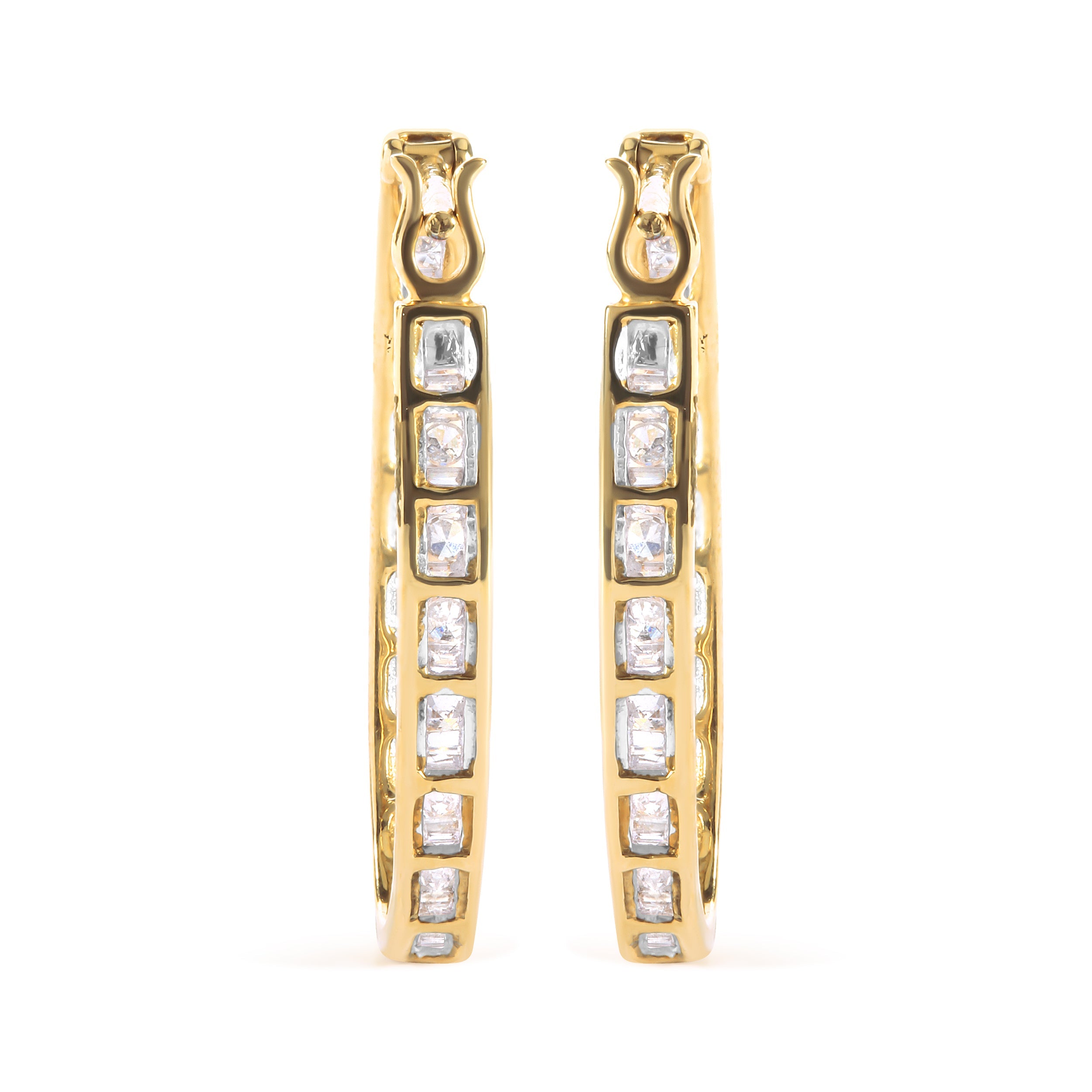 10K Yellow Gold 1.00 Cttw Round and Baguette-Cut Diamond U-Hoop Earrings (H-I Color, SI2-I1 Clarity) by Bids.com