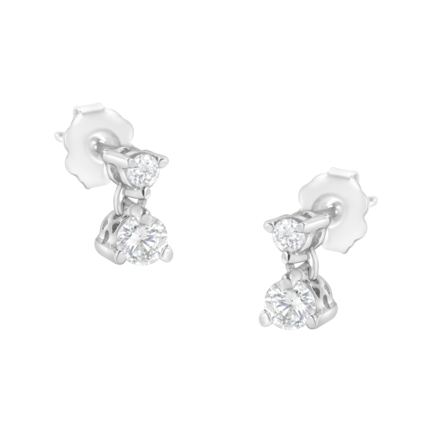 14KT White Gold 1/2 cttw Double Diamond Dangle Stud Earrings (H-I, I1-I2) by Bids.com
