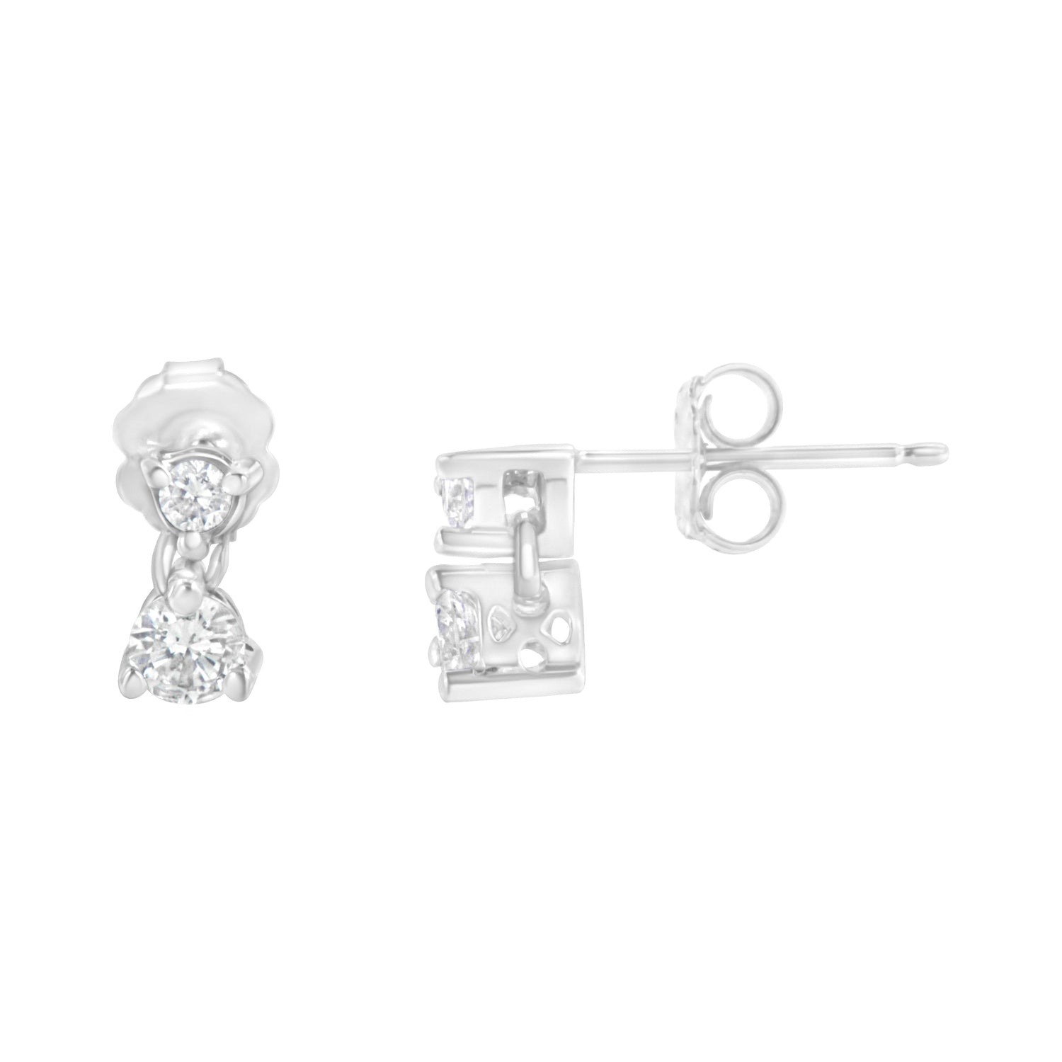 14KT White Gold 1/2 cttw Double Diamond Dangle Stud Earrings (H-I, I1-I2) by Bids.com