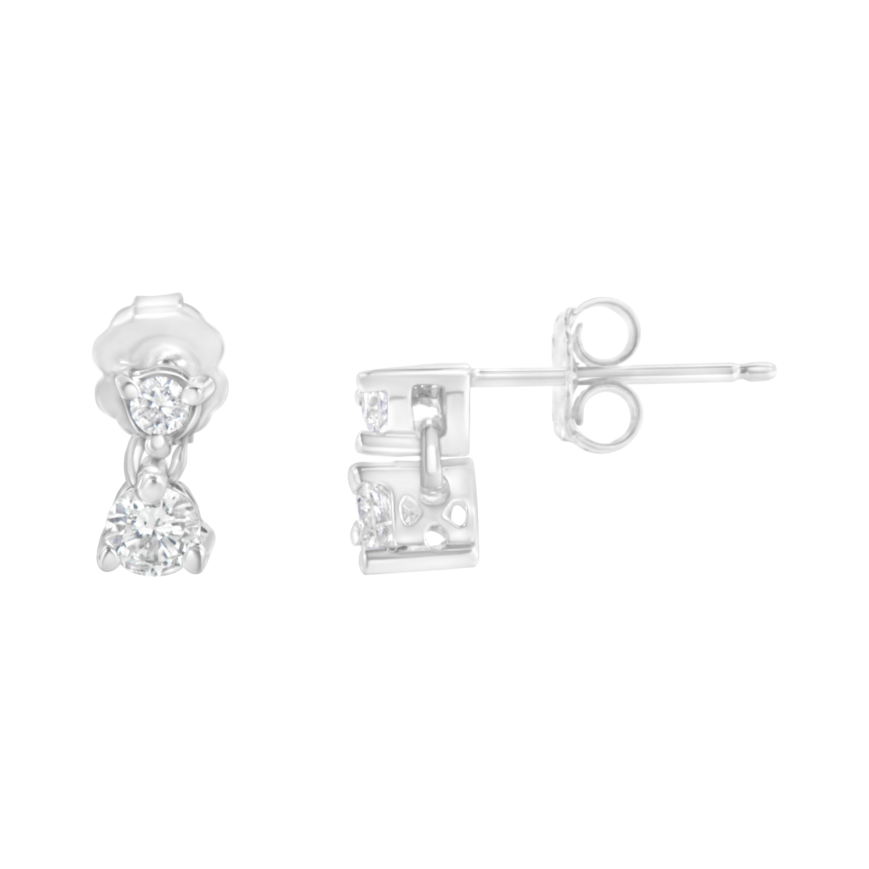 14KT White Gold 1/2 cttw Double Diamond Dangle Stud Earrings (H-I, I1-I2) by Bids.com