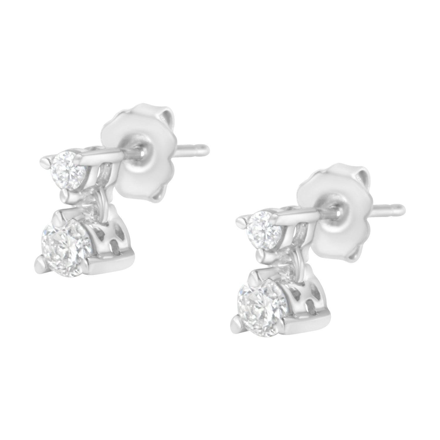 14KT White Gold 1/2 cttw Double Diamond Dangle Stud Earrings (H-I, I1-I2) by Bids.com