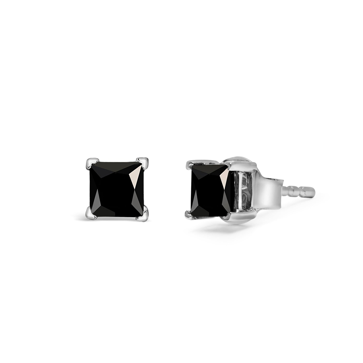 14K White Gold 1/2 Cttw Princess-Cut Treated Black Diamond Classic 4-Prong Stud Earrings with Push Backs (Fancy Color-Enhanced, I2-I3 Clarity) by Bids.com