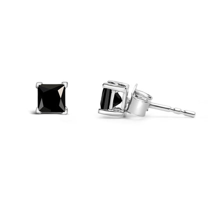 14K White Gold 1/2 Cttw Princess-Cut Treated Black Diamond Classic 4-Prong Stud Earrings with Push Backs (Fancy Color-Enhanced, I2-I3 Clarity) by Bids.com