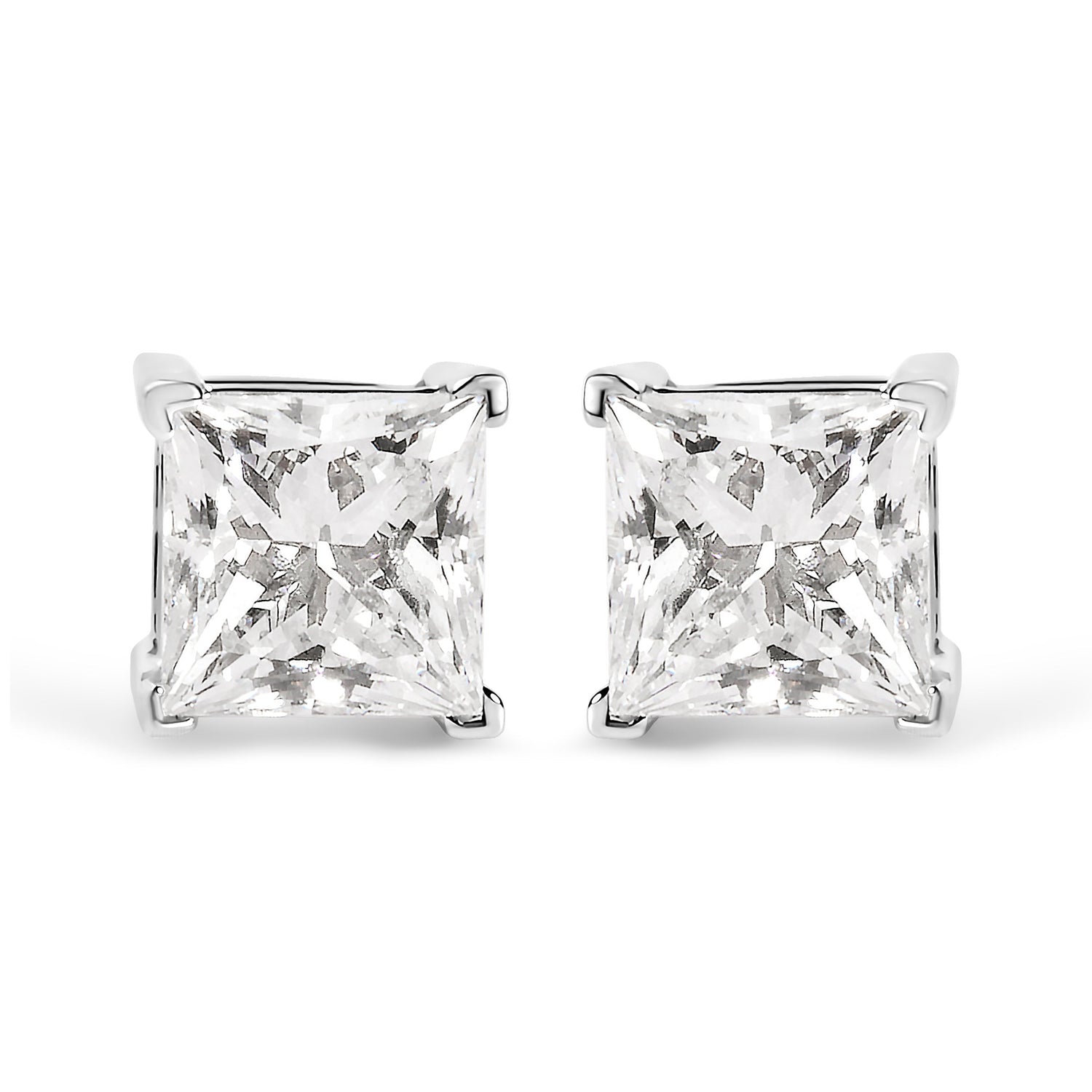 14K White Gold 1 1/2 Cttw Clarity Enhanced Princess Cut Diamond Solitaire Stud Earrings (I-J Color, I1-I2 Clarity) by Bids.com