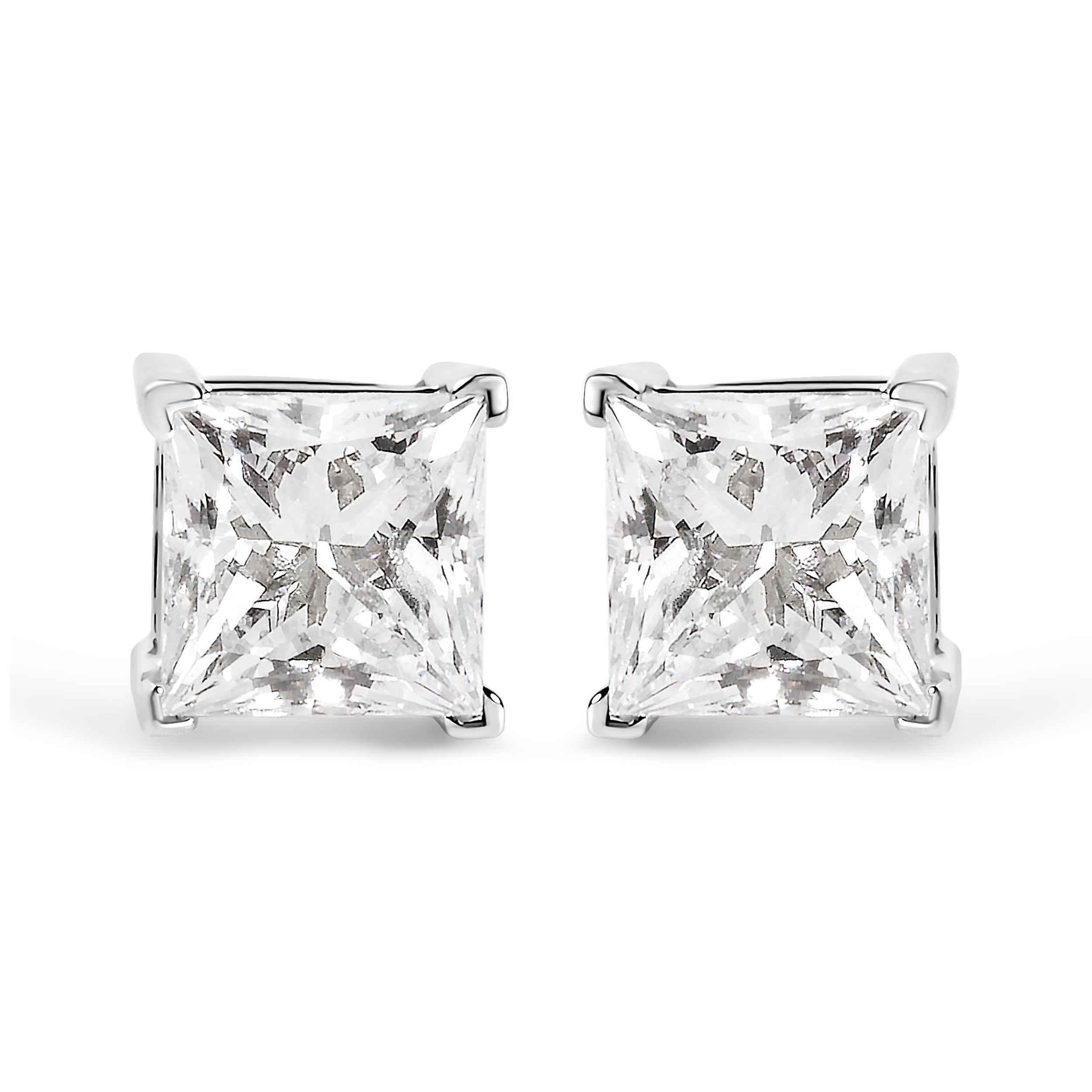 14K White Gold 1 1/2 Cttw Clarity Enhanced Princess Cut Diamond Solitaire Stud Earrings (I-J Color, I1-I2 Clarity) by Bids.com