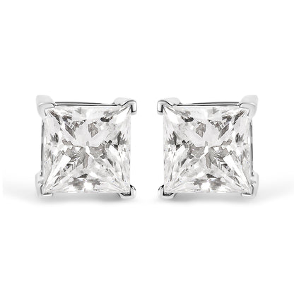 14K White Gold 1 1/2 Cttw Clarity Enhanced Princess Cut Diamond Solitaire Stud Earrings (I-J Color, I1-I2 Clarity) by Bids.com