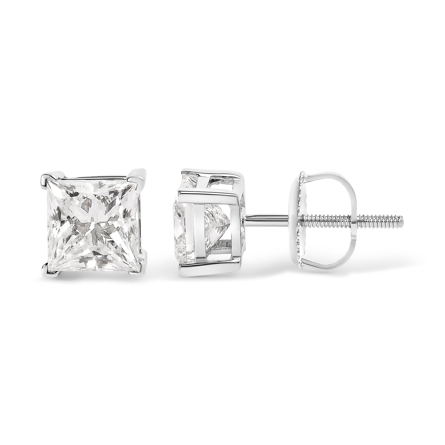 14K White Gold 1 1/2 Cttw Clarity Enhanced Princess Cut Diamond Solitaire Stud Earrings (I-J Color, I1-I2 Clarity) by Bids.com