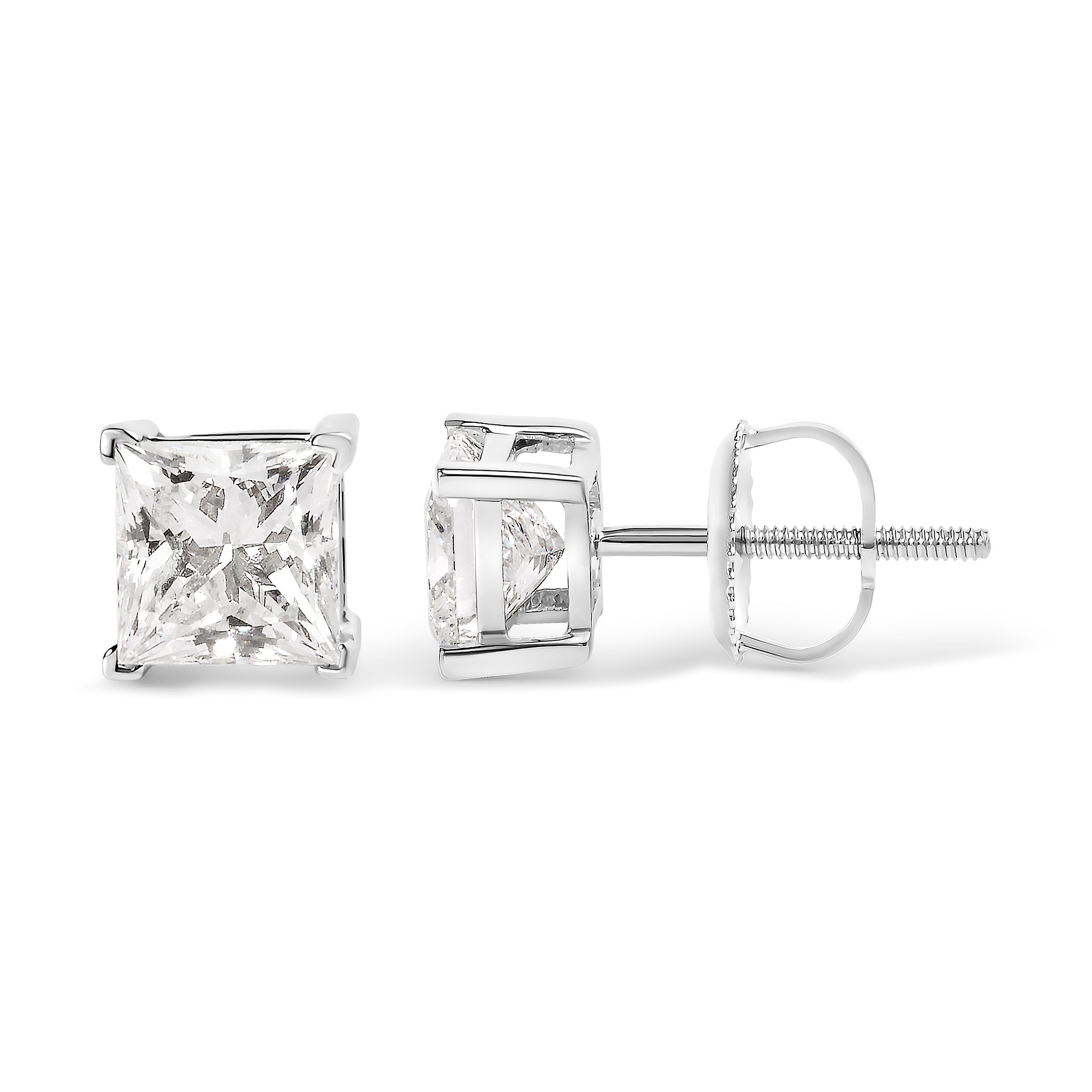 14K White Gold 1 1/2 Cttw Clarity Enhanced Princess Cut Diamond Solitaire Stud Earrings (I-J Color, I1-I2 Clarity) by Bids.com