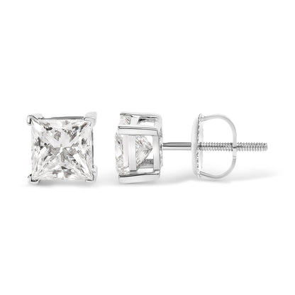 14K White Gold 1 1/2 Cttw Clarity Enhanced Princess Cut Diamond Solitaire Stud Earrings (I-J Color, I1-I2 Clarity) by Bids.com