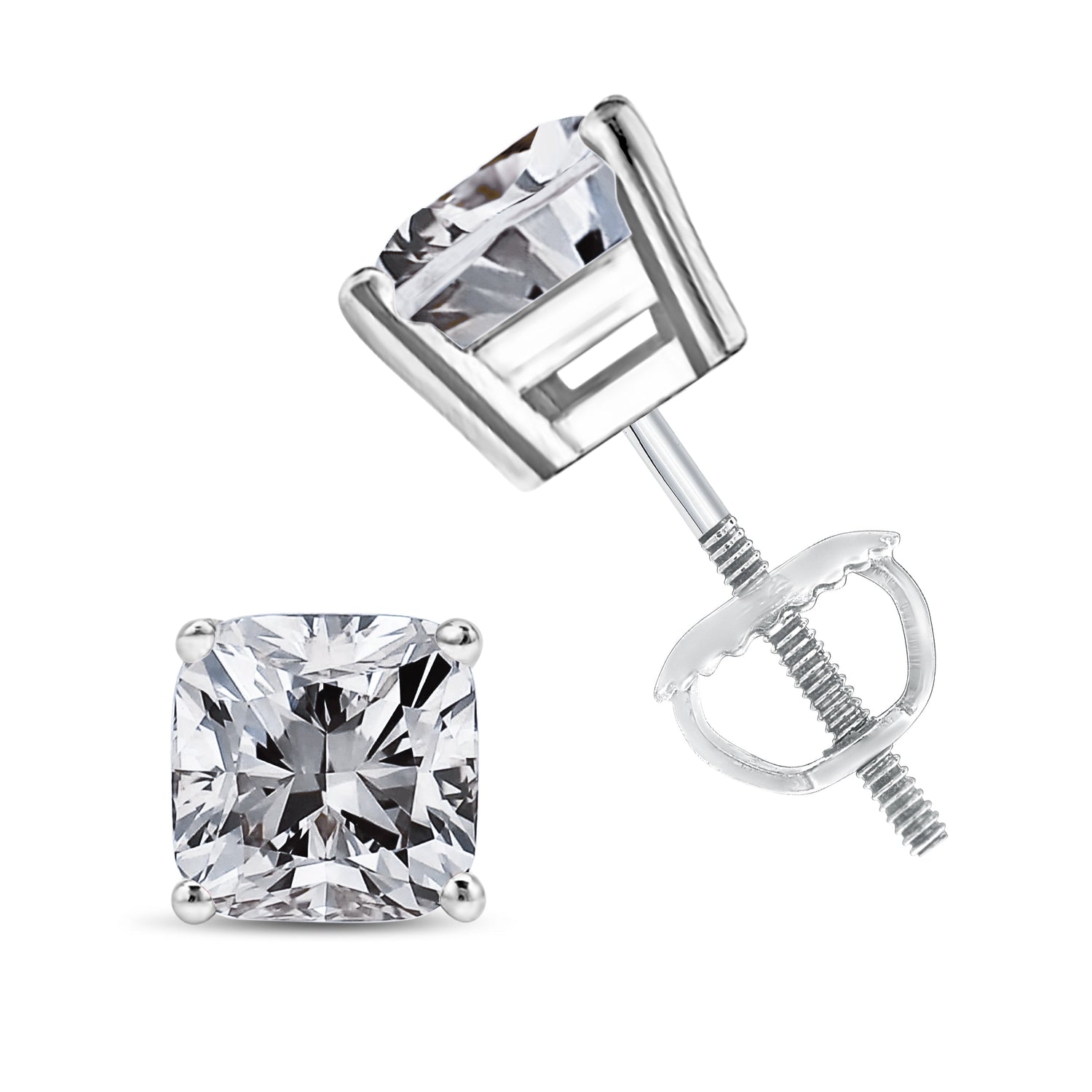14K White Gold 1 1/2 Cttw Clarity Enhanced Princess Cut Diamond Solitaire Stud Earrings (I-J Color, I1-I2 Clarity) by Bids.com