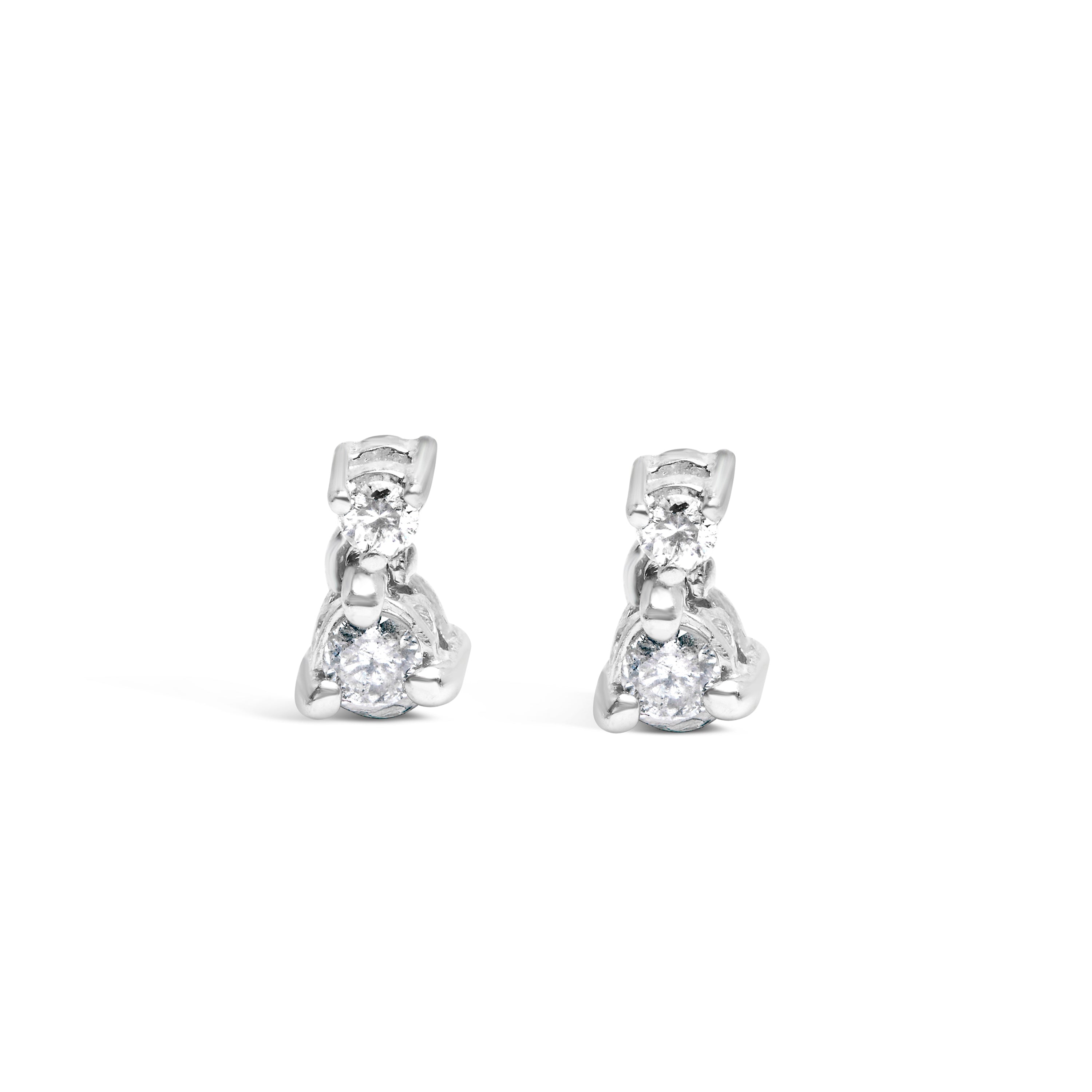 14K White Gold 1/4 Cttw Double Diamond Drop and Dangle Stud Earrings (H-I Color, SI1-SI2 Clarity) by Bids.com