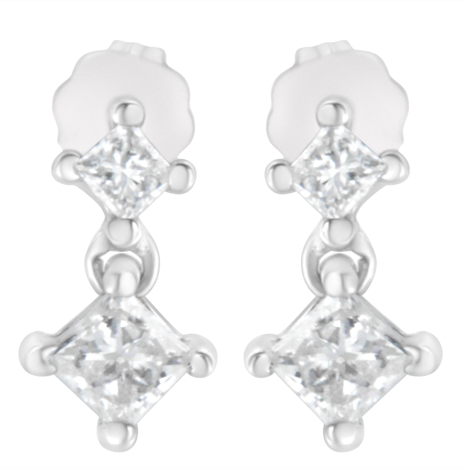 14K White Gold 3/4 cttw Double Diamond Princess-Cut Stud Earrings (I-J Clarity, I2-I3 Color) by Bids.com