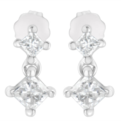 14K White Gold 3/4 cttw Double Diamond Princess-Cut Stud Earrings (I-J Clarity, I2-I3 Color) by Bids.com