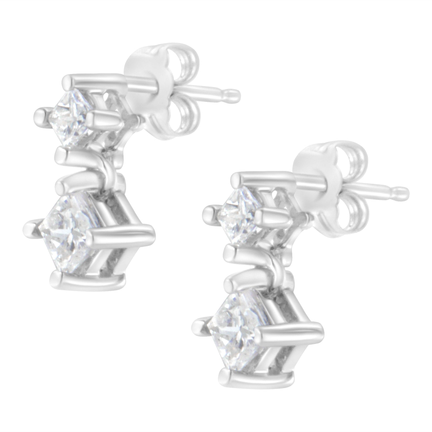 14K White Gold 3/4 cttw Double Diamond Princess-Cut Stud Earrings (I-J Clarity, I2-I3 Color) by Bids.com
