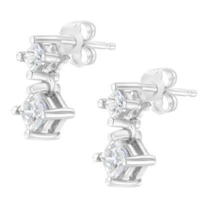 14K White Gold 3/4 cttw Double Diamond Princess-Cut Stud Earrings (I-J Clarity, I2-I3 Color) by Bids.com