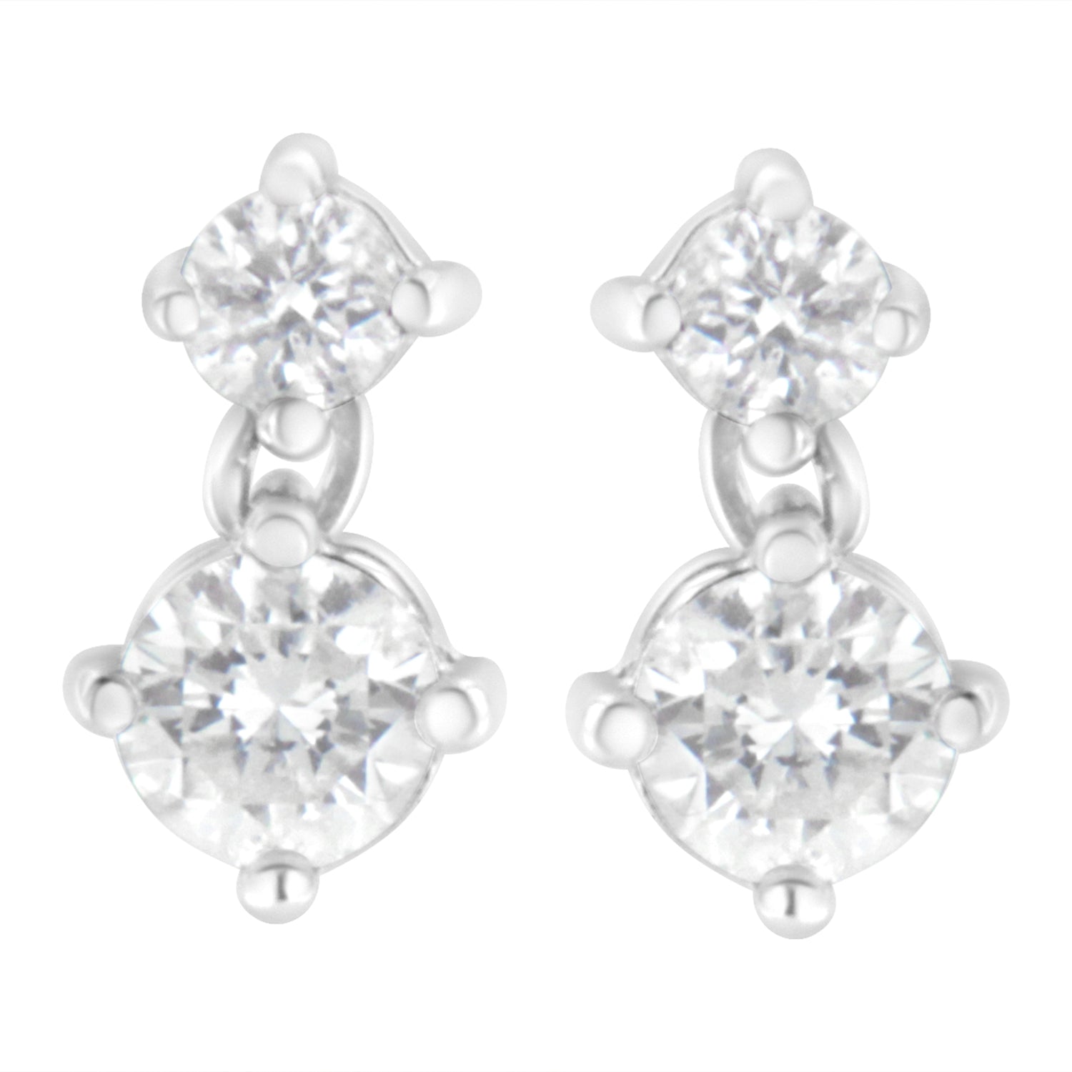 14K White Gold 1 cttw Double Diamond Stud Earrings (H-I Clarity, SI2-I1 Color) by Bids.com