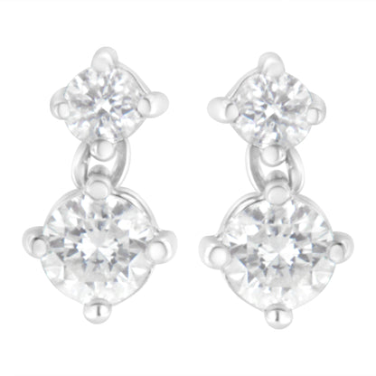14K White Gold 1 cttw Double Diamond Stud Earrings (H-I Clarity, SI2-I1 Color) by Bids.com