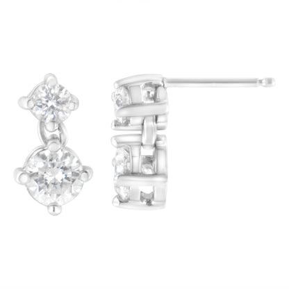 14K White Gold 1 cttw Double Diamond Stud Earrings (H-I Clarity, SI2-I1 Color) by Bids.com