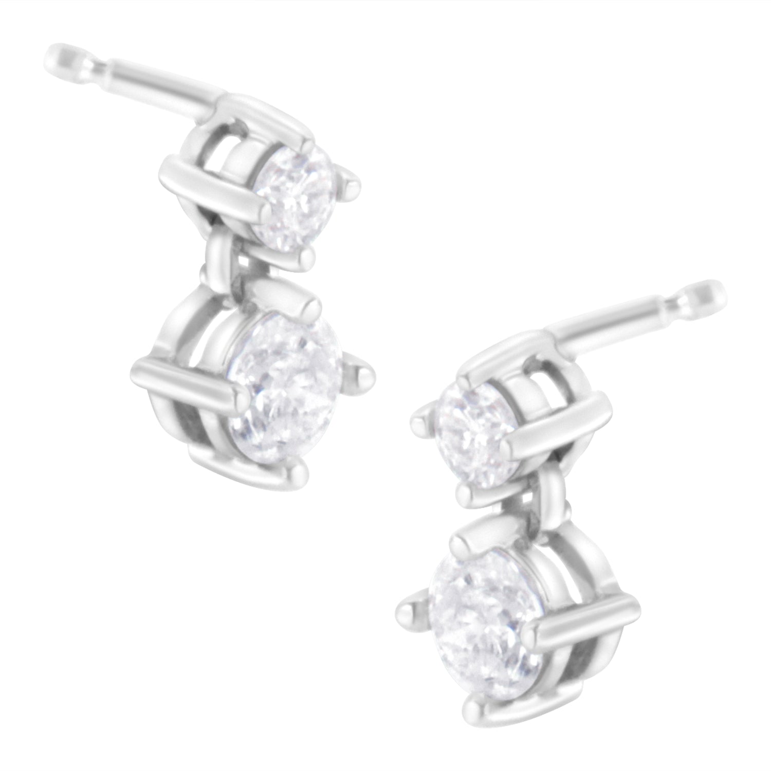 14K White Gold 1 cttw Double Diamond Stud Earrings (H-I Clarity, SI2-I1 Color) by Bids.com